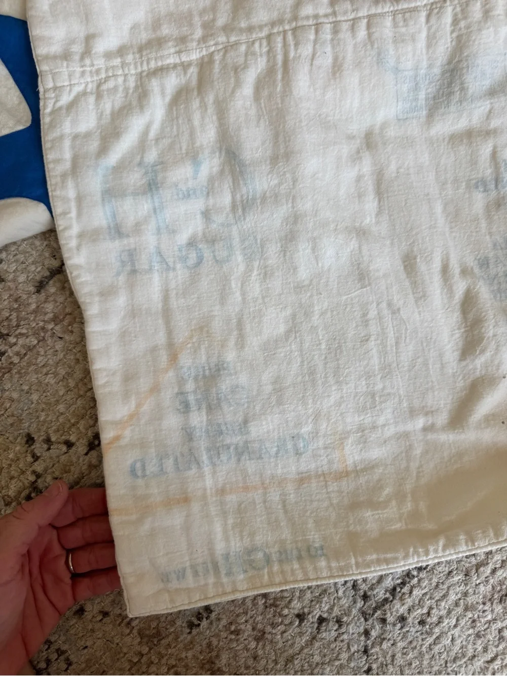 Handmade quilt vintage antique blue bird feed sack flour tea towel repurposed